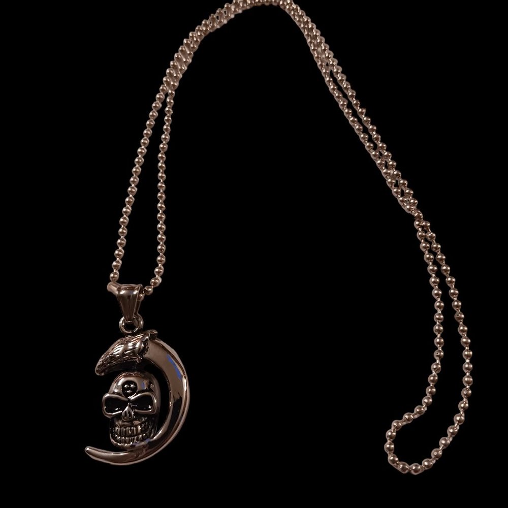 Gunmetal Skull Ball Bead Necklace